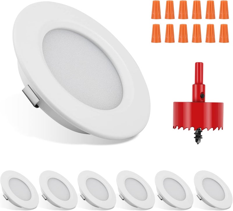 RVZONE RV Boat Recessed Ceiling Light | 6 Pack 12 Volt LED Lights Super Slim LED Panel Light with Hole Puncher DC 12V 3W Full Aluminum Downlights (White Light) - Image 1